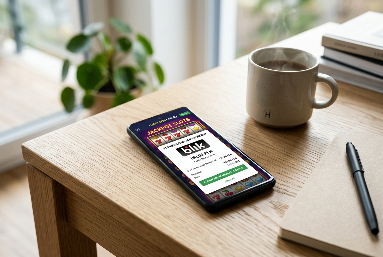 Smartfon wyświetlający płatność BLIK w kasynie internetowym