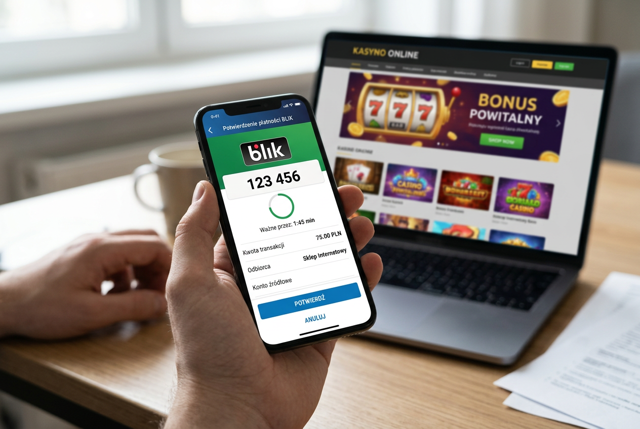Smartphone displaying a BLIK payment confirmation for a 10 PLN deposit.