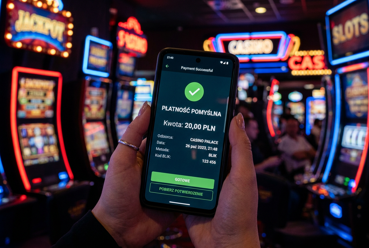 Smartphone displaying a BLIK payment confirmation for 20 PLN.