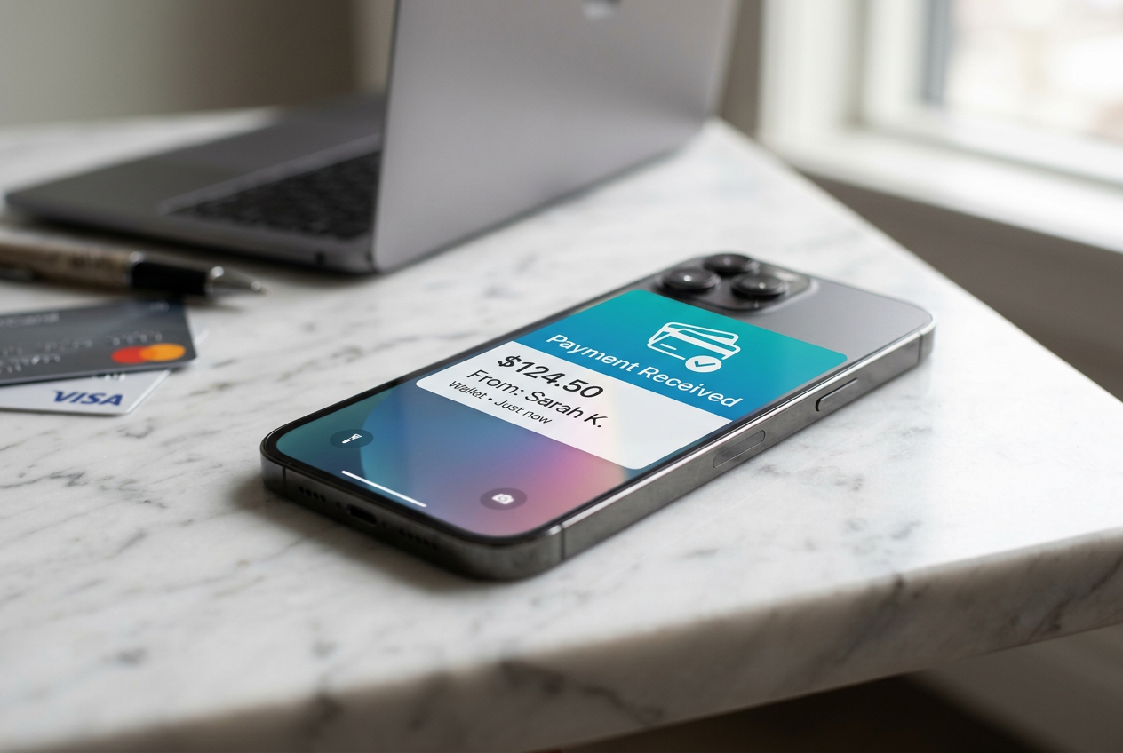 A smartphone showing a successful digital wallet transaction notification.